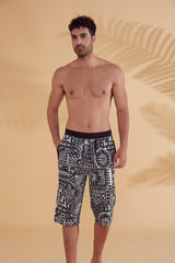 Black Patterned Men's Shorts S2362
