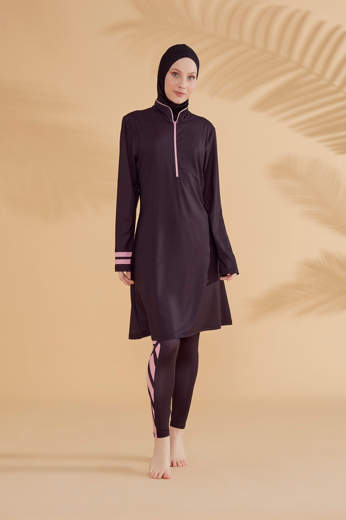 ملابس سباحة محتشمة بوركيني من الليكرا باللون الأسود M2330