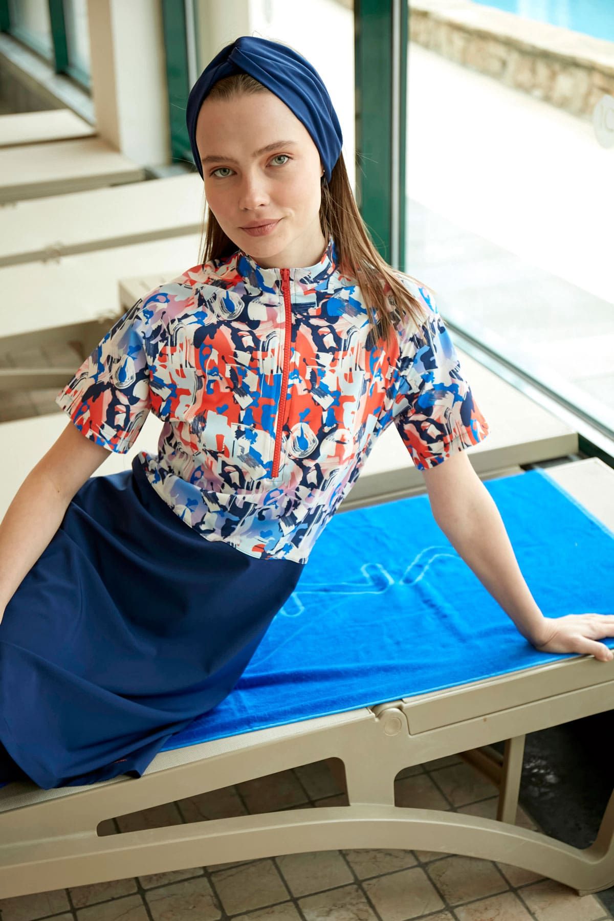 Woven Navy Half Coverage Swimsuit M2452