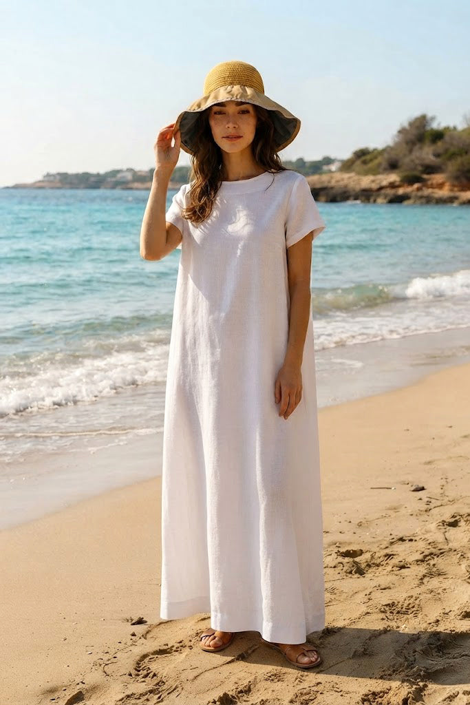 Hand-Woven Cream Straw Hat with Fabric Detail HSR2613