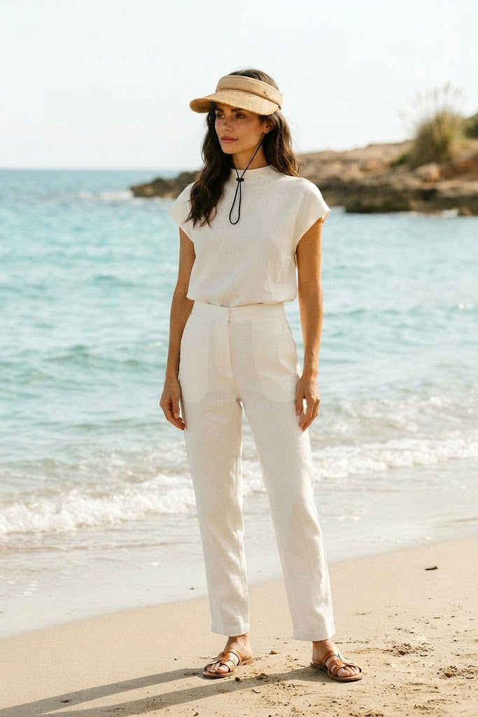 Mink Fringed Straw Visor Hat HSR2606-3 الصورة الرئيسية