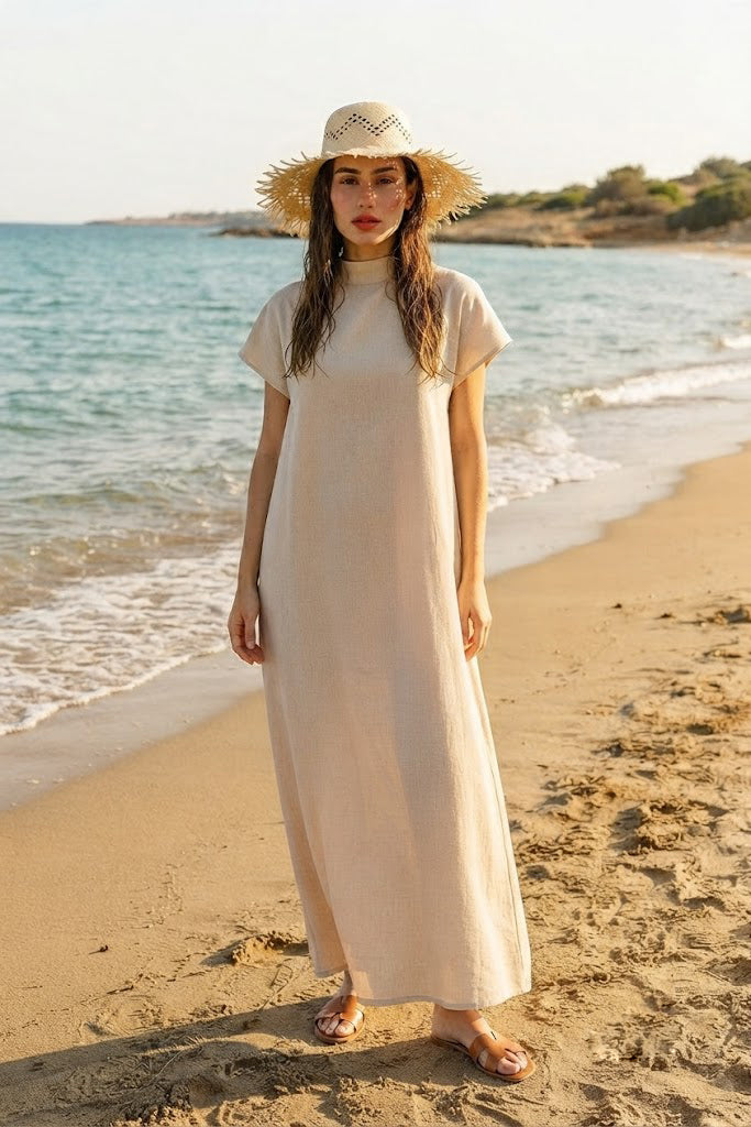 Beige Straw Hat with Frayed Edge HSR2611