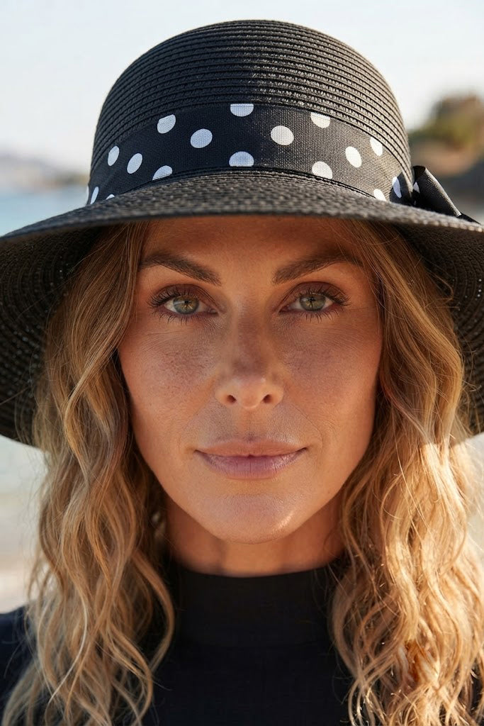 Black Polka Dot Straw Hat HSR2610-3 الصورة الرئيسية