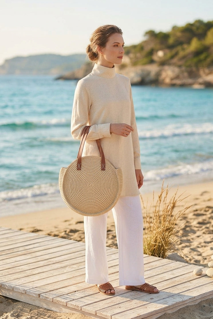 Beige Straw Bag - CNT2602-1 الصورة الرئيسية