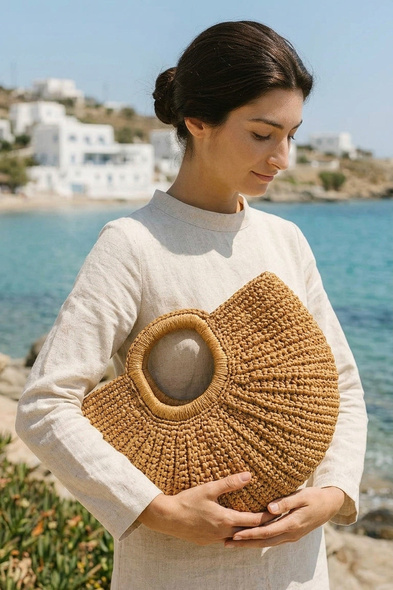 Hand-Woven Camel Straw Bag - CNT2603-2 صورة ثانوية