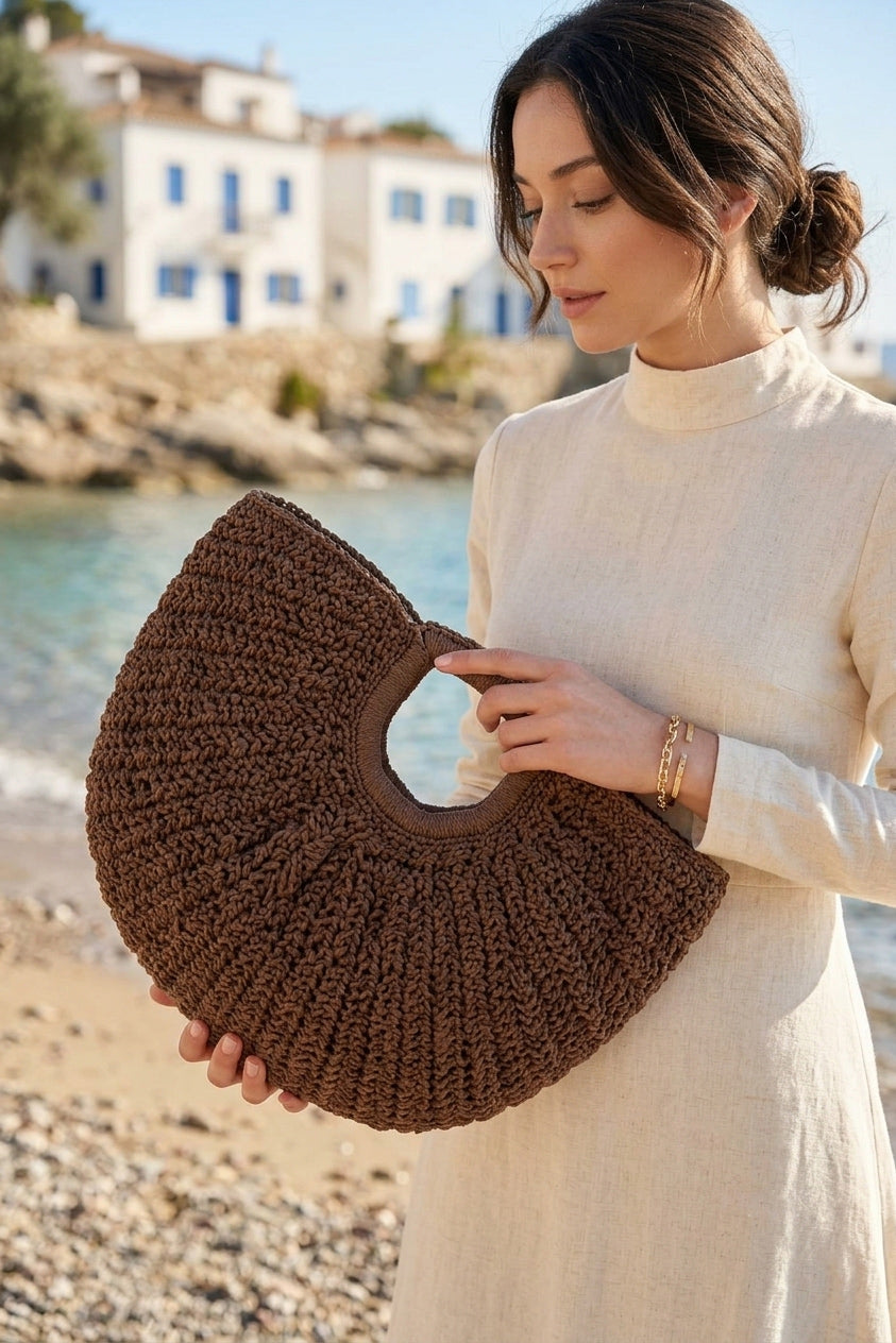Hand-Woven Brown Straw Bag - CNT2603-3