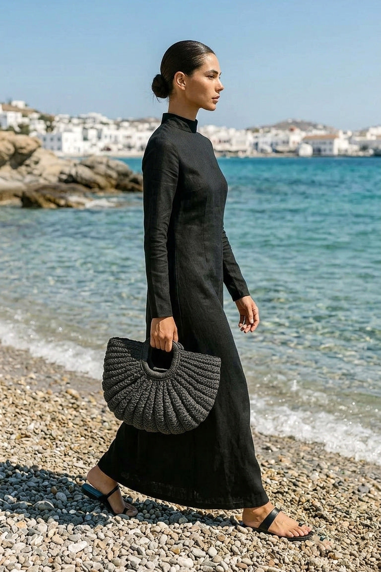 Hand-Woven Black Straw Bag - CNT2603-4 صورة ثانوية