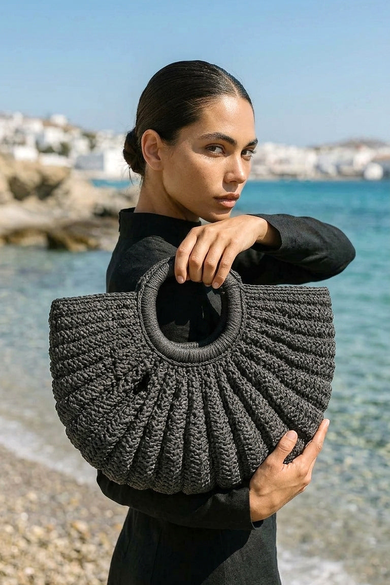Hand-Woven Black Straw Bag - CNT2603-4 الصورة الرئيسية