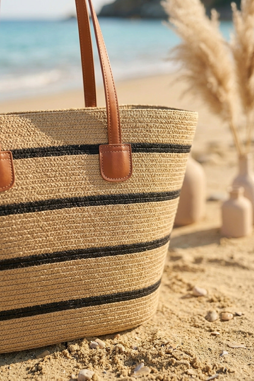 Camel Striped Straw Bag - CNT2608-1 صورة ثانوية