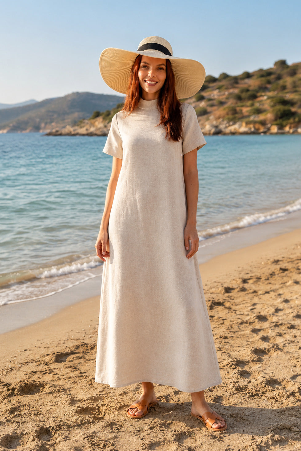 Beige Straw Hat with Ribbon HSR2614-2