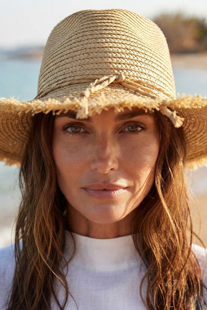 Cream Fedora Straw Hat with Rope Detail HSR2609