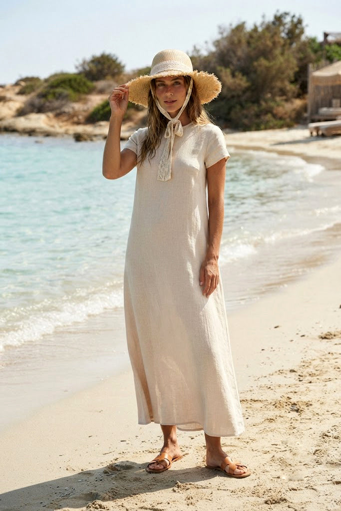 Beige Straw Hat with Frayed Edge HSR2612 الصورة الرئيسية