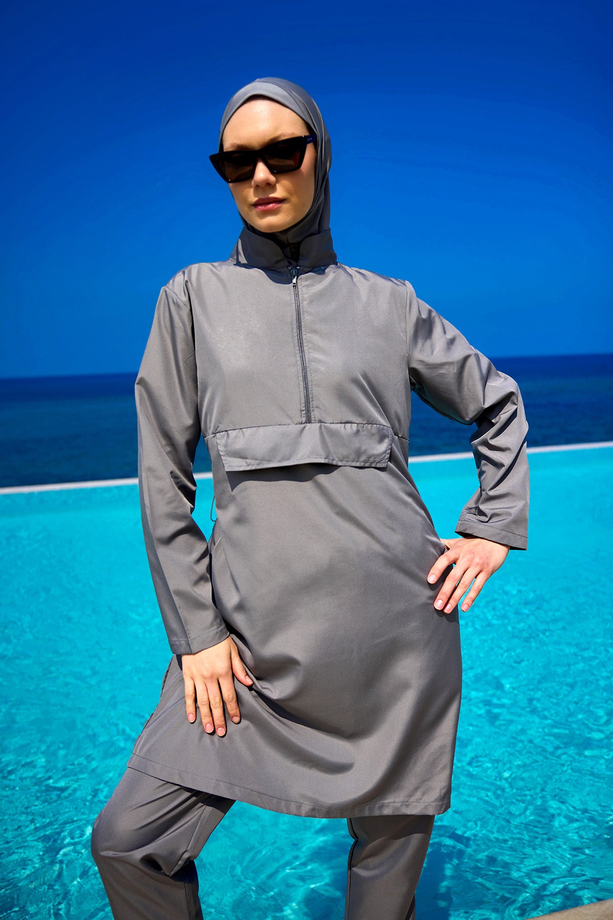 Andalus Gray Full Coverage Burkini Set for Women A2503-4