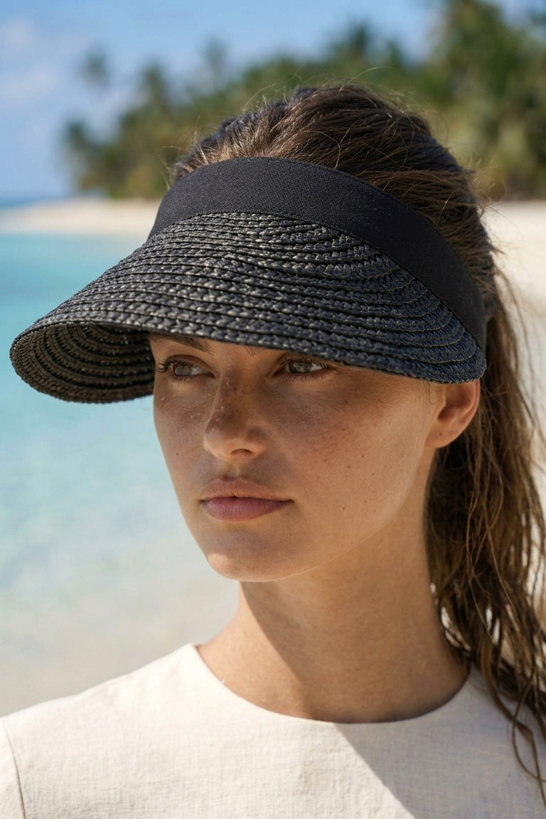 Black Straw Visor Hat HSR2601-1 صورة ثانوية