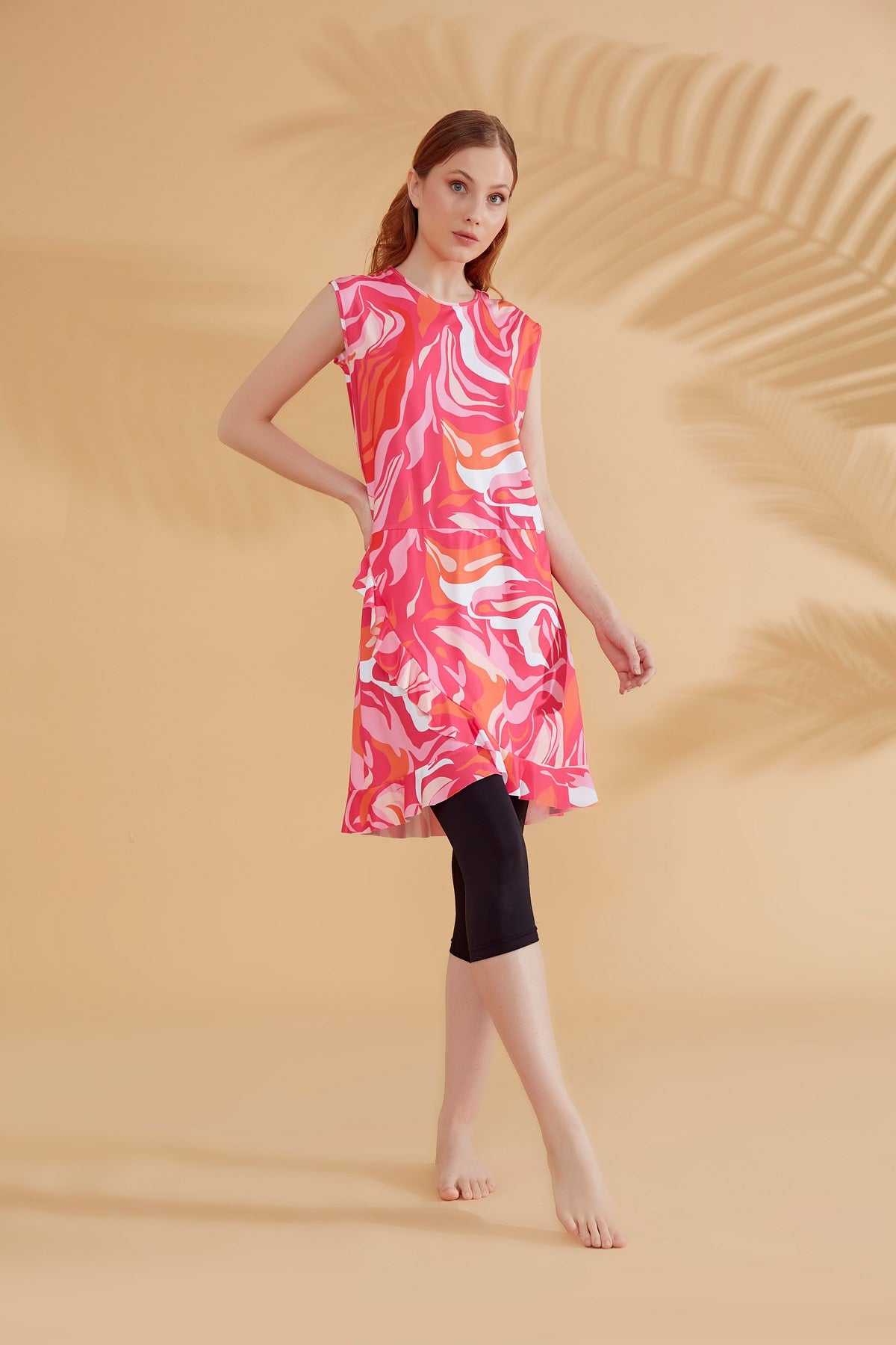 Patterned Fuchsia Semi-Coverage Modest Swimwear Burkini - M2370 Secondary image