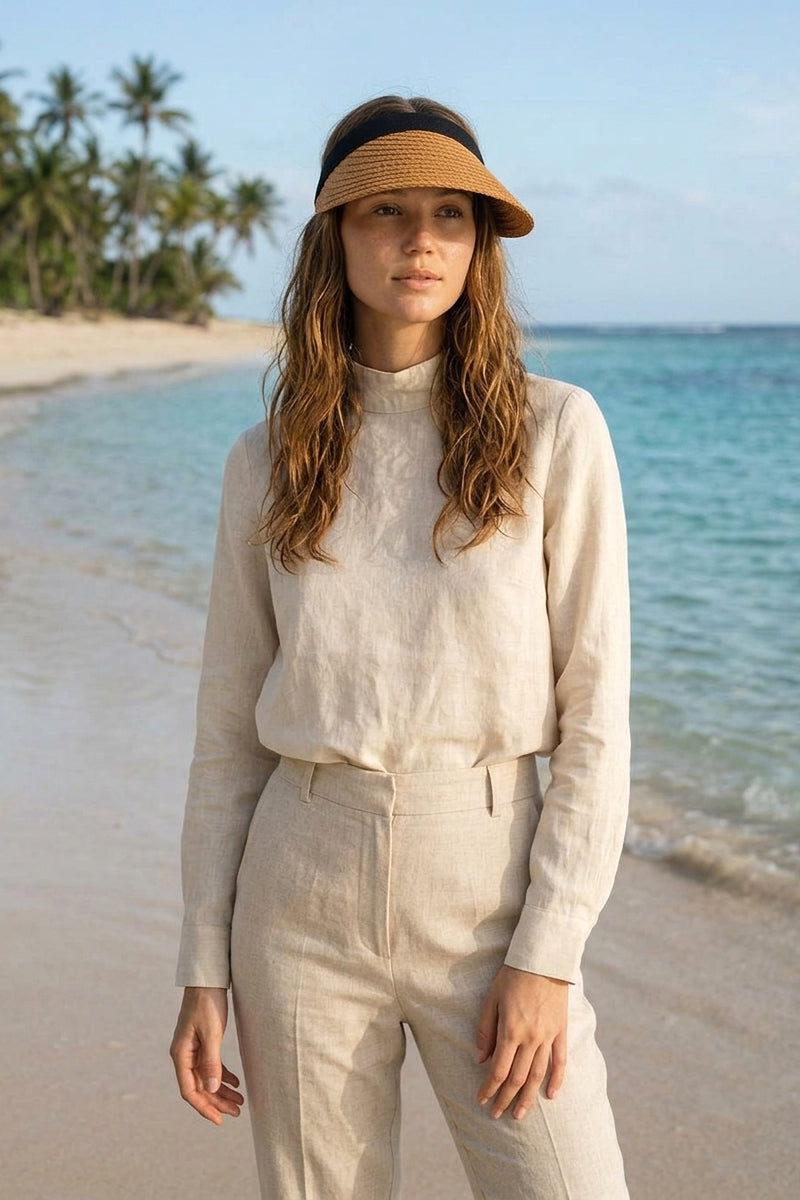 Cream Straw Visor Hat HSR2601-2