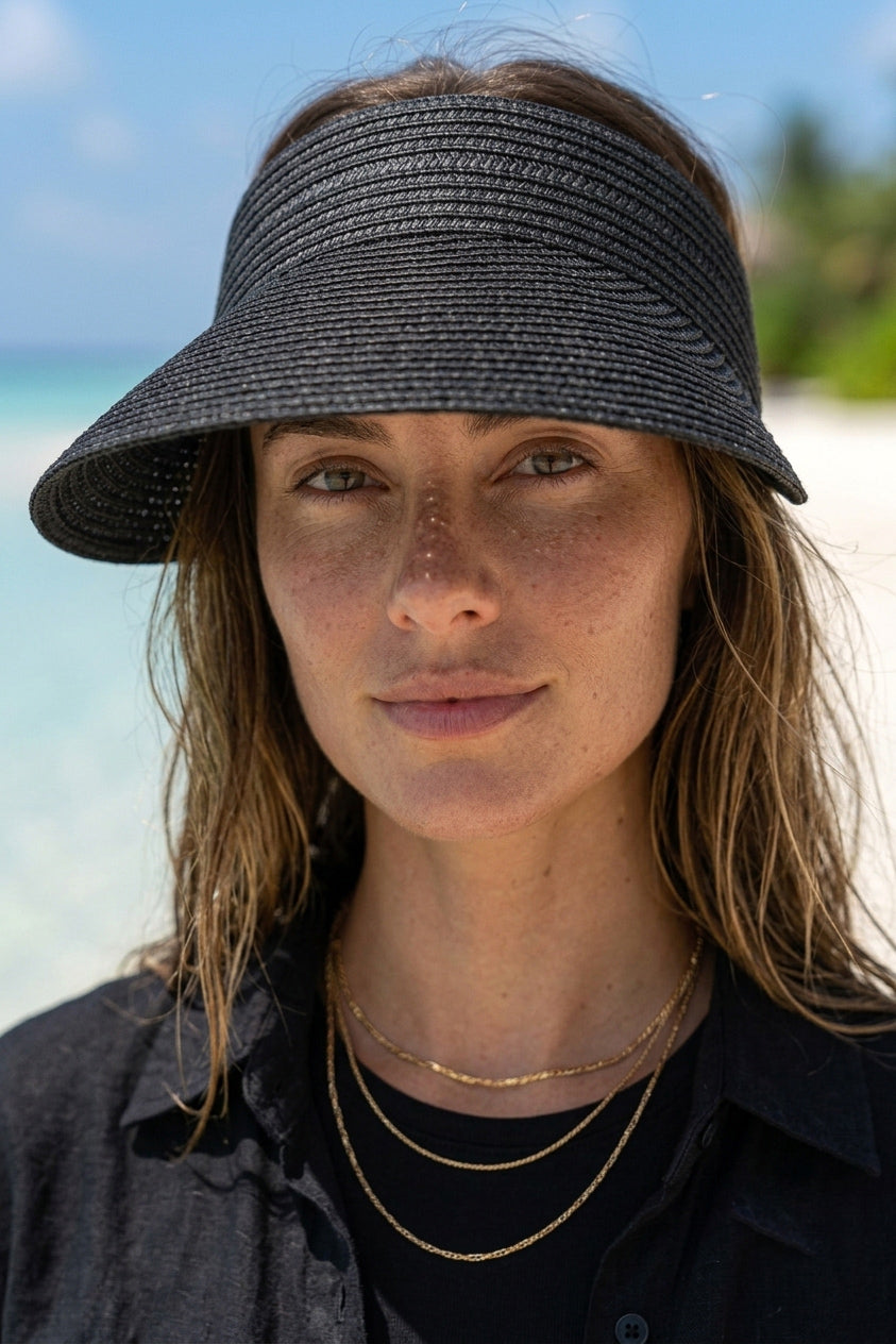 Black Straw Visor Hat HSR2603-7
