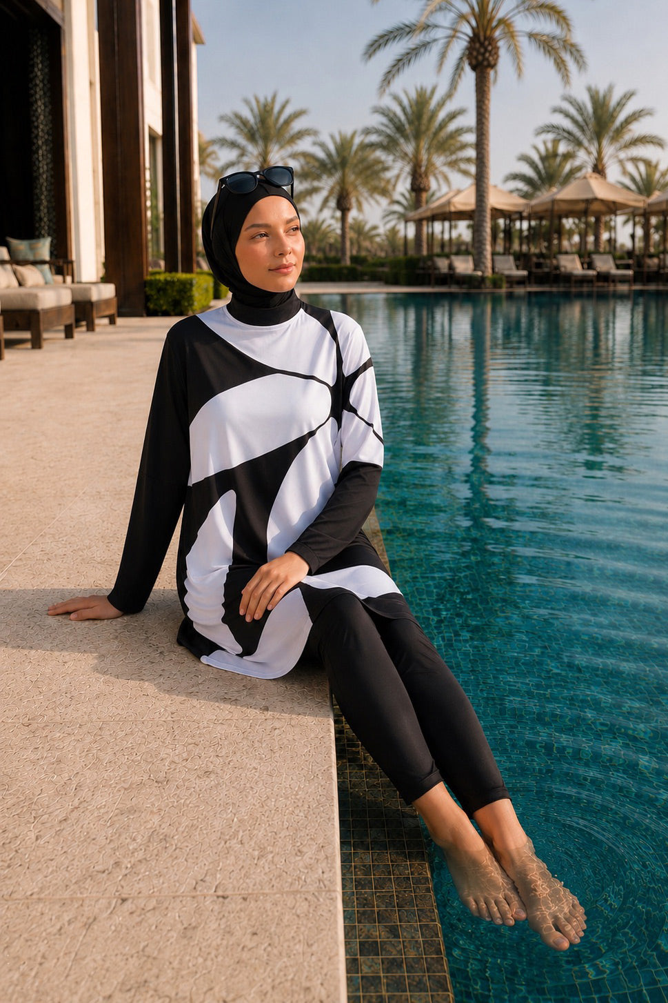 Girls Modest Teen Swimwear Asymmetric Graphic 4-Piece Set G2309 الصورة الرئيسية