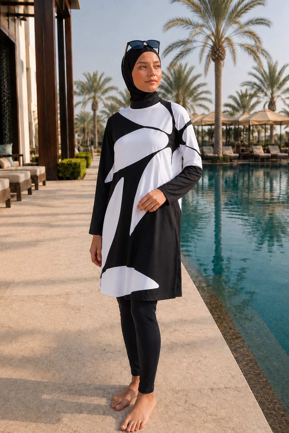 Girls Modest Teen Swimwear Asymmetric Graphic 4-Piece Set G2309