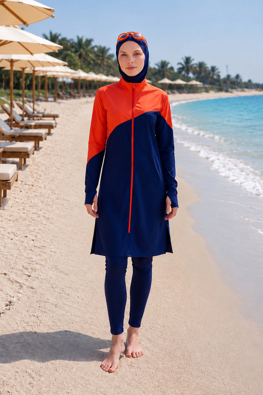 Girls Modest Teen Swimwear Navy H2O Swimmer 4-Piece Set G2316 Main image