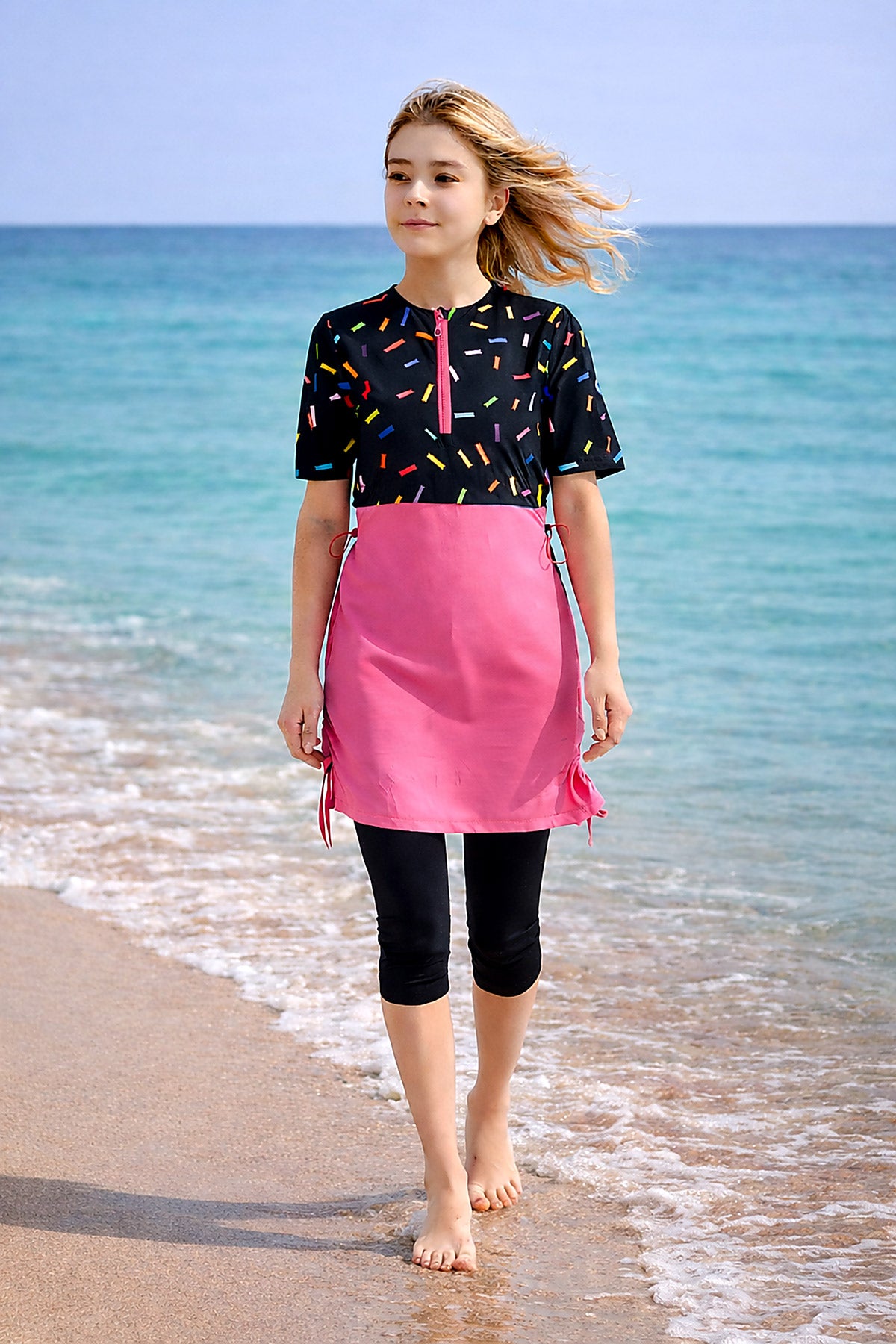 ملابس سباحة مارينا محتشمة للبنات - لون وردي فاتح G2502  الصورة الرئيسية