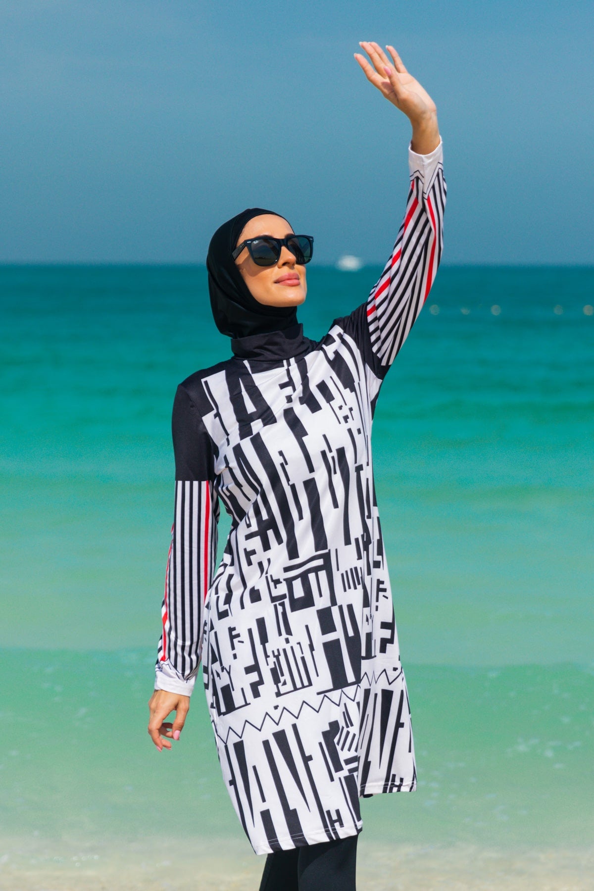 Geometric Patterned Full-Coverage Modest Swimwear Burkini - M2302