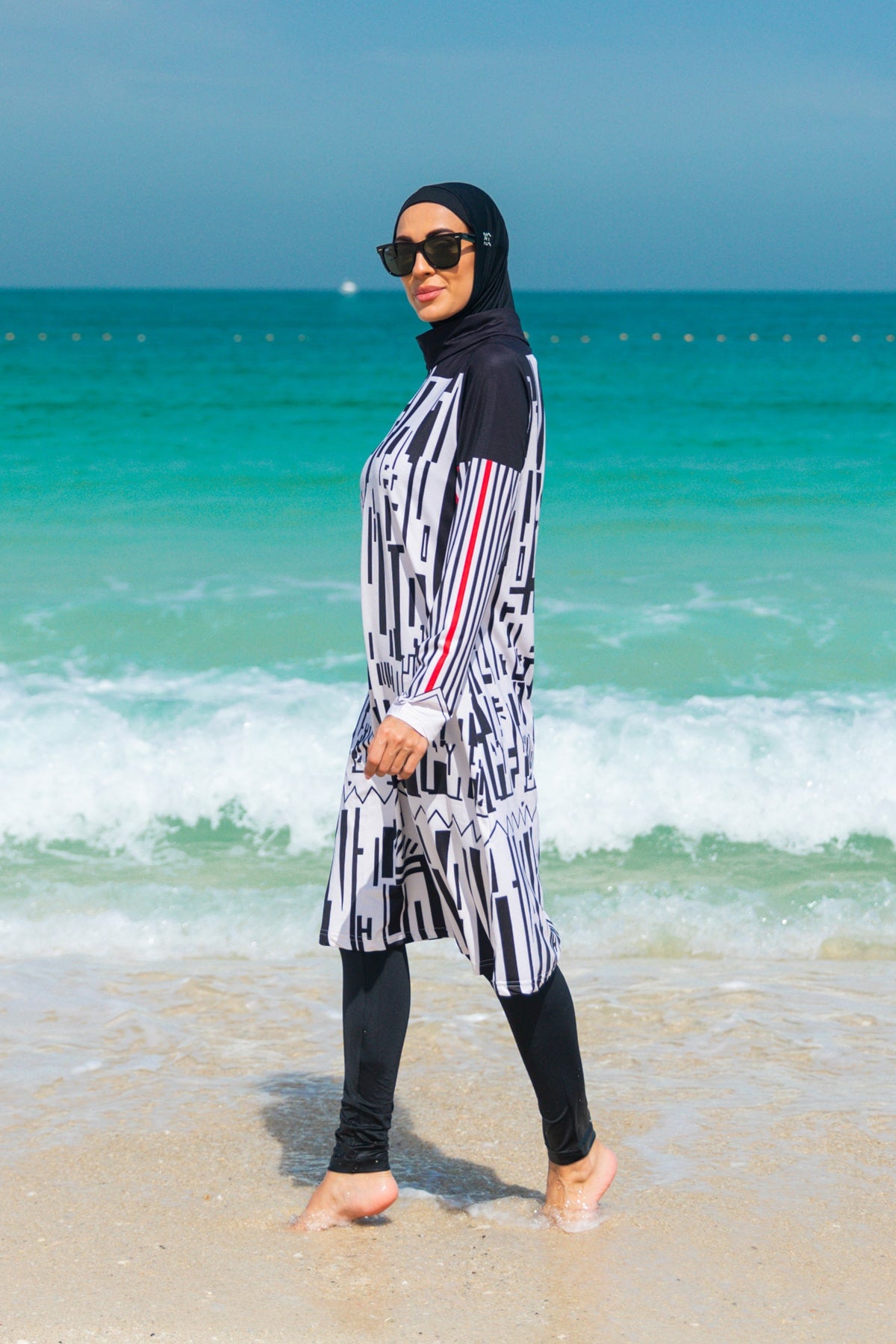 Geometric Patterned Full-Coverage Modest Swimwear Burkini - M2302