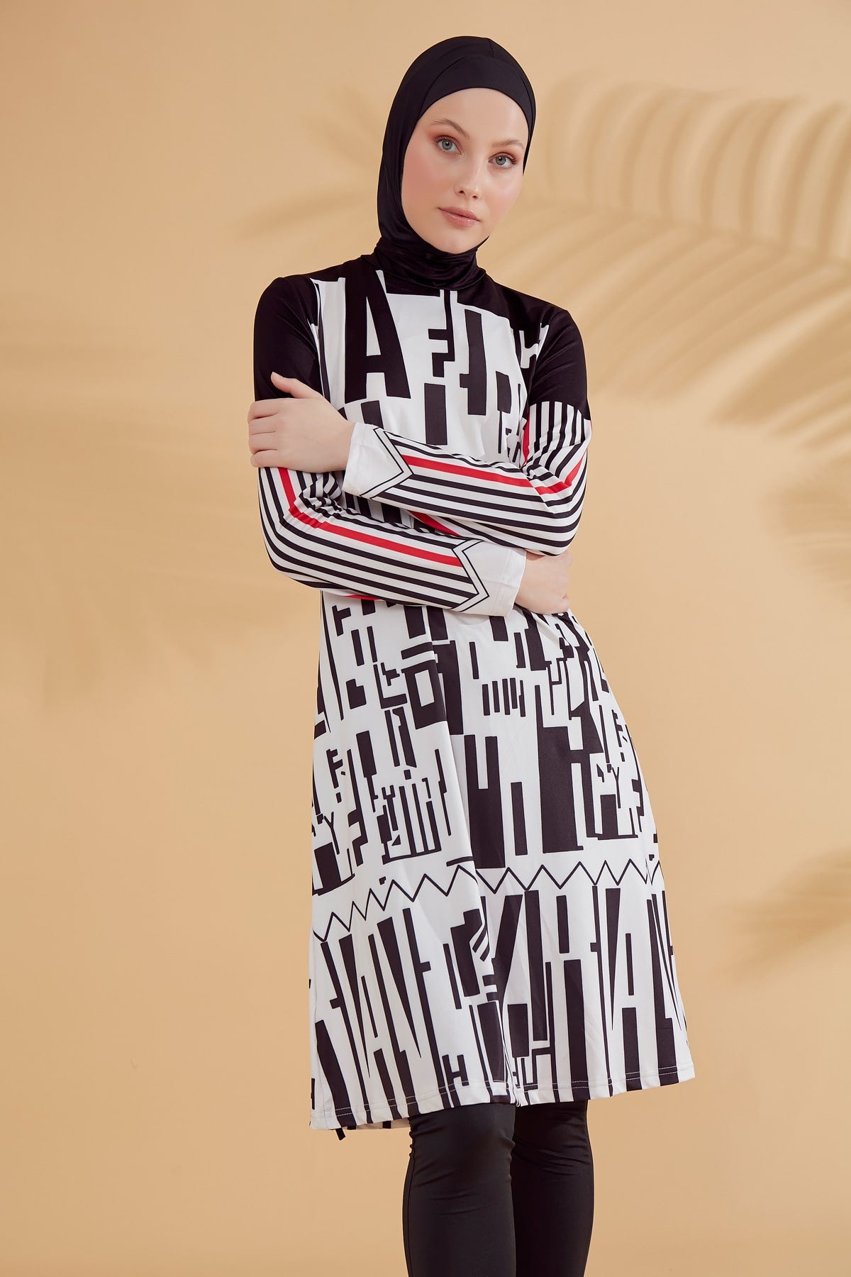 Geometric Patterned Full-Coverage Modest Swimwear Burkini - M2302
