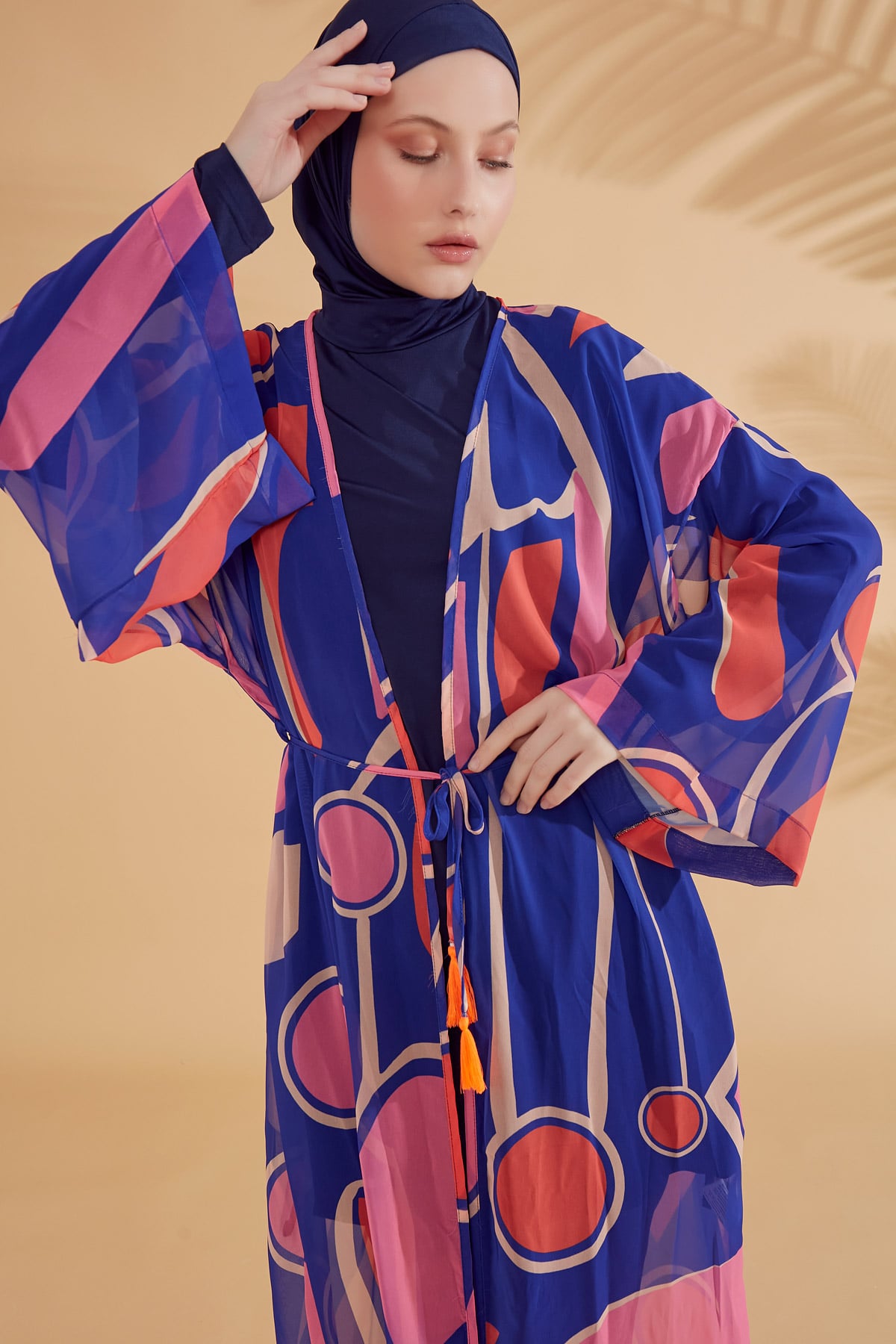 Geometric Patterned Sax Blue Beach Kimono - P2339