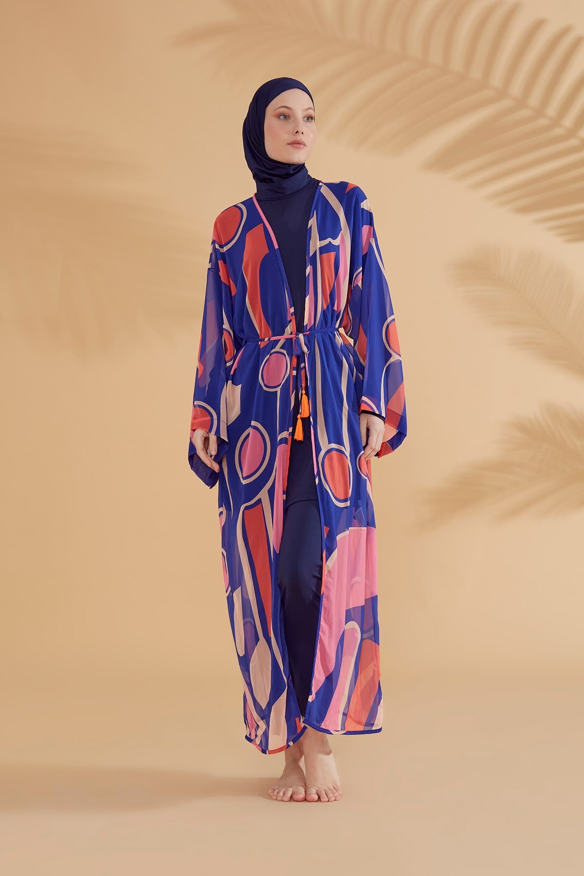 Geometric Patterned Sax Blue Beach Kimono - P2339