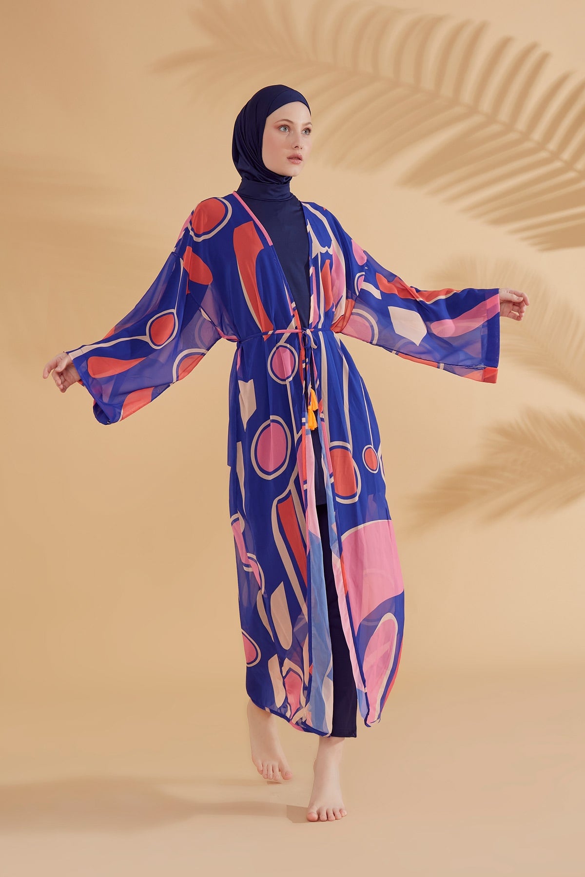 Geometric Patterned Sax Blue Beach Kimono - P2339