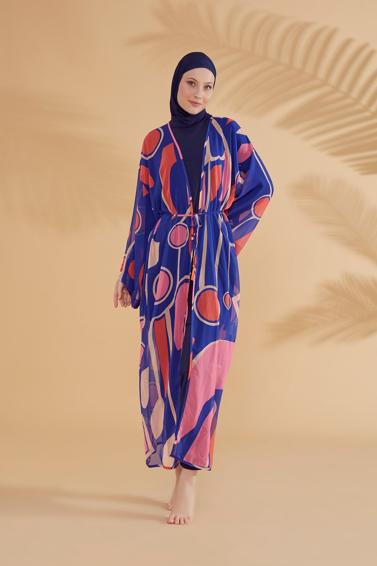 Geometric Patterned Sax Blue Beach Kimono - P2339