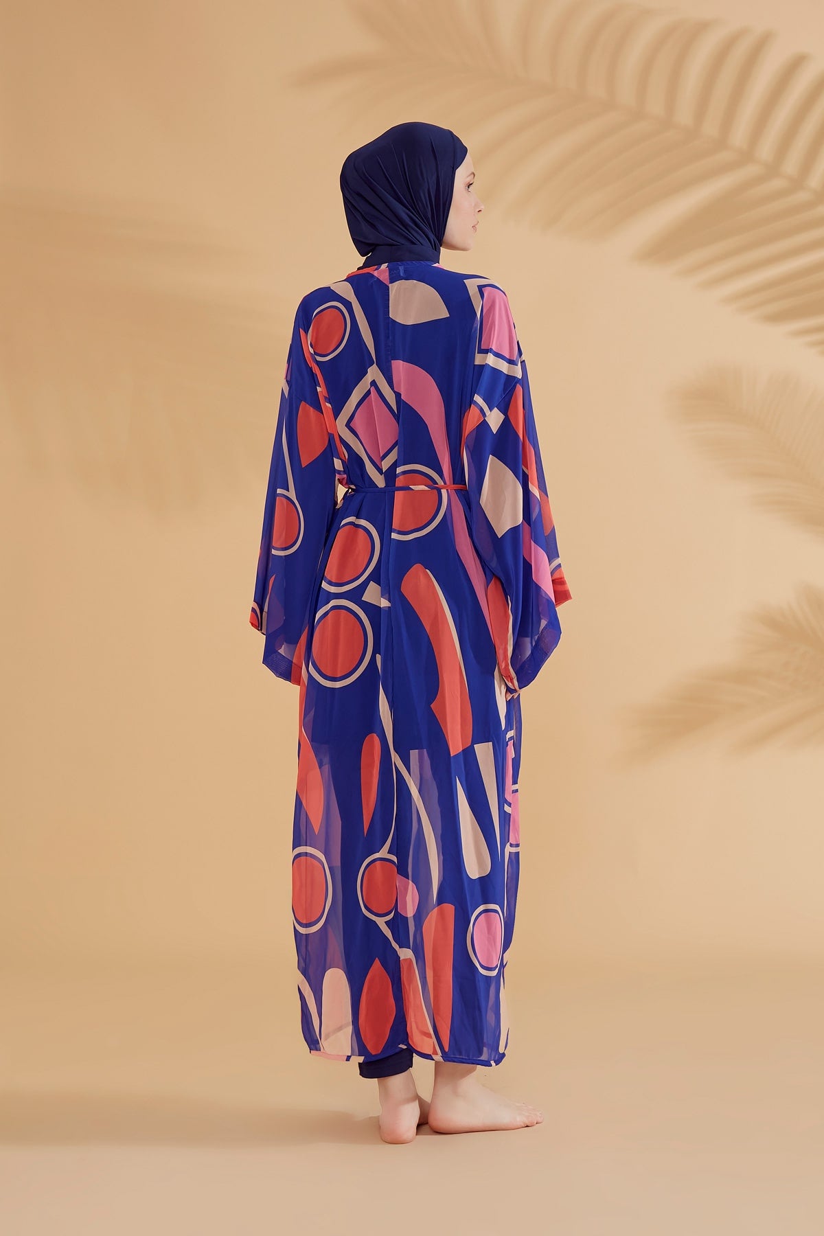 Geometric Patterned Sax Blue Beach Kimono - P2339