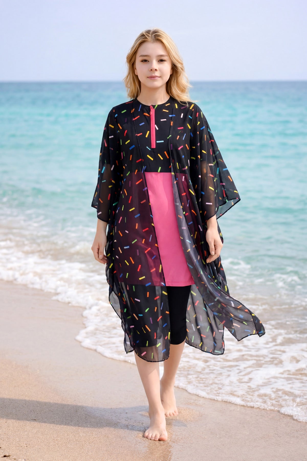 Marina Girls Teen Beach Cover Up Chiffon Kimono Colorful - GP2502 Main image