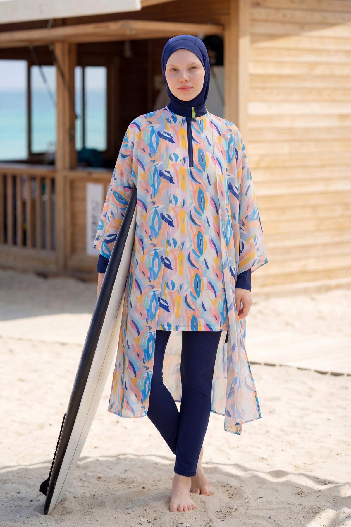 Marina Girls Teen Beach Cover Up Chiffon Kimono Blue/Green - GP2503 Main image