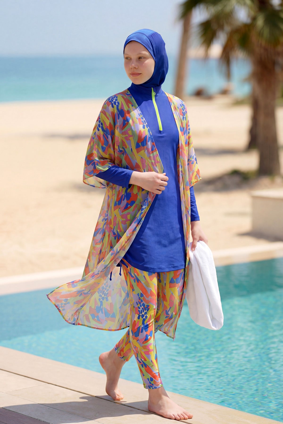 Marina Girls Beach Cover Up Chiffon Kimono Blue/Navy - GP2506