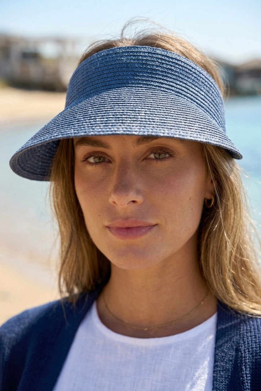 Navy Blue Straw Visor Hat HSR2603-6