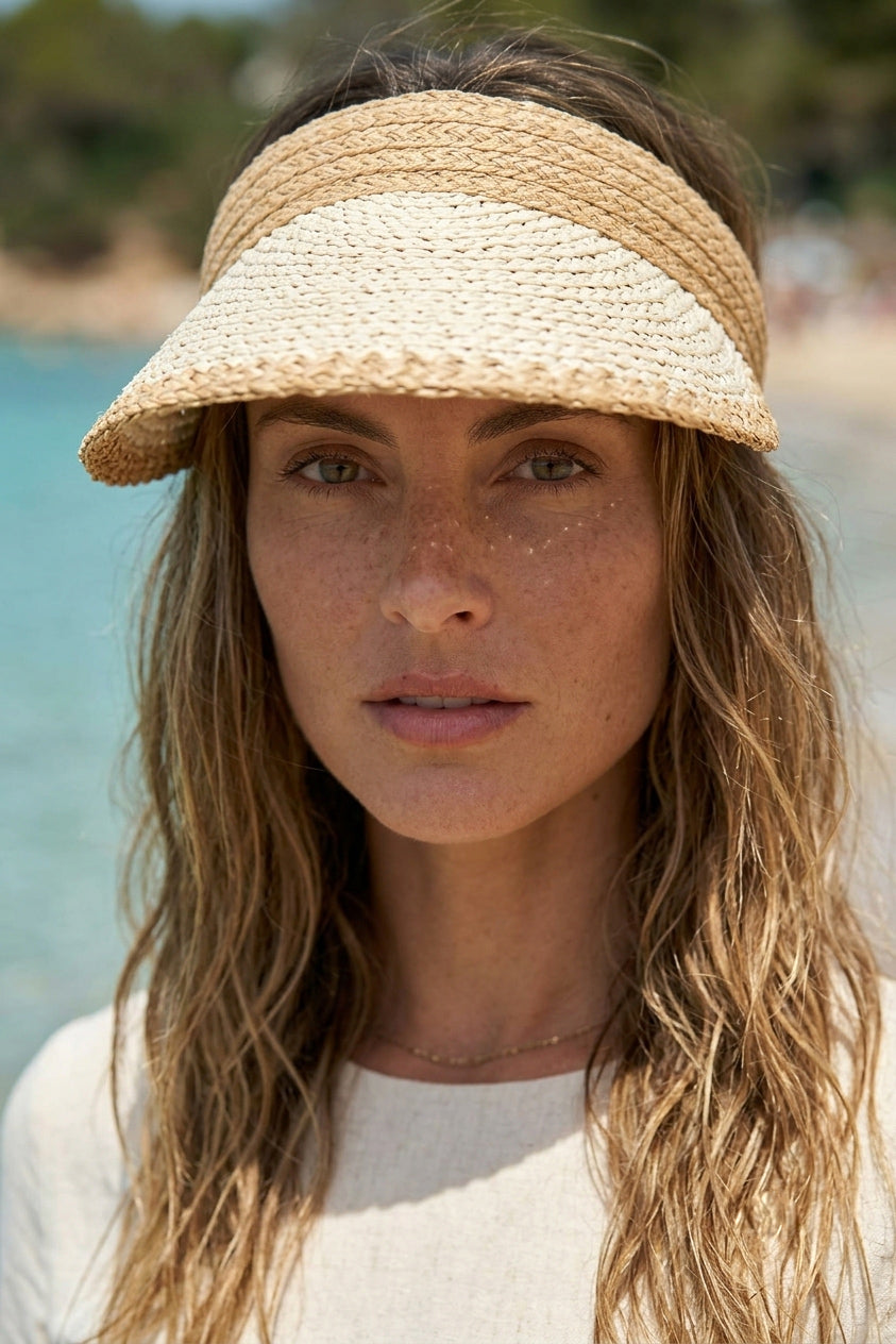 Beige Straw Visor Hat HSR2604-1