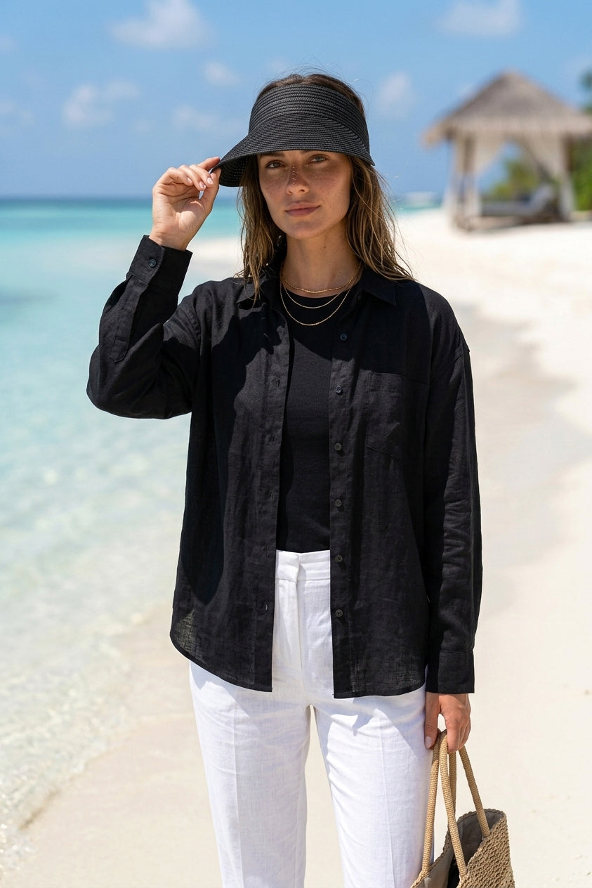 Black Straw Visor Hat HSR2603-7