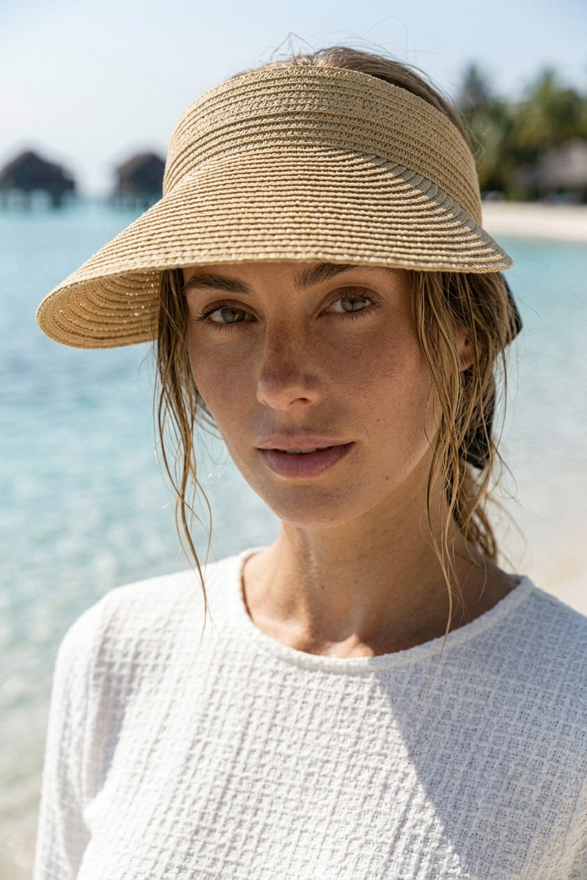 Cream Straw Visor Hat HSR2603-3 الصورة الرئيسية