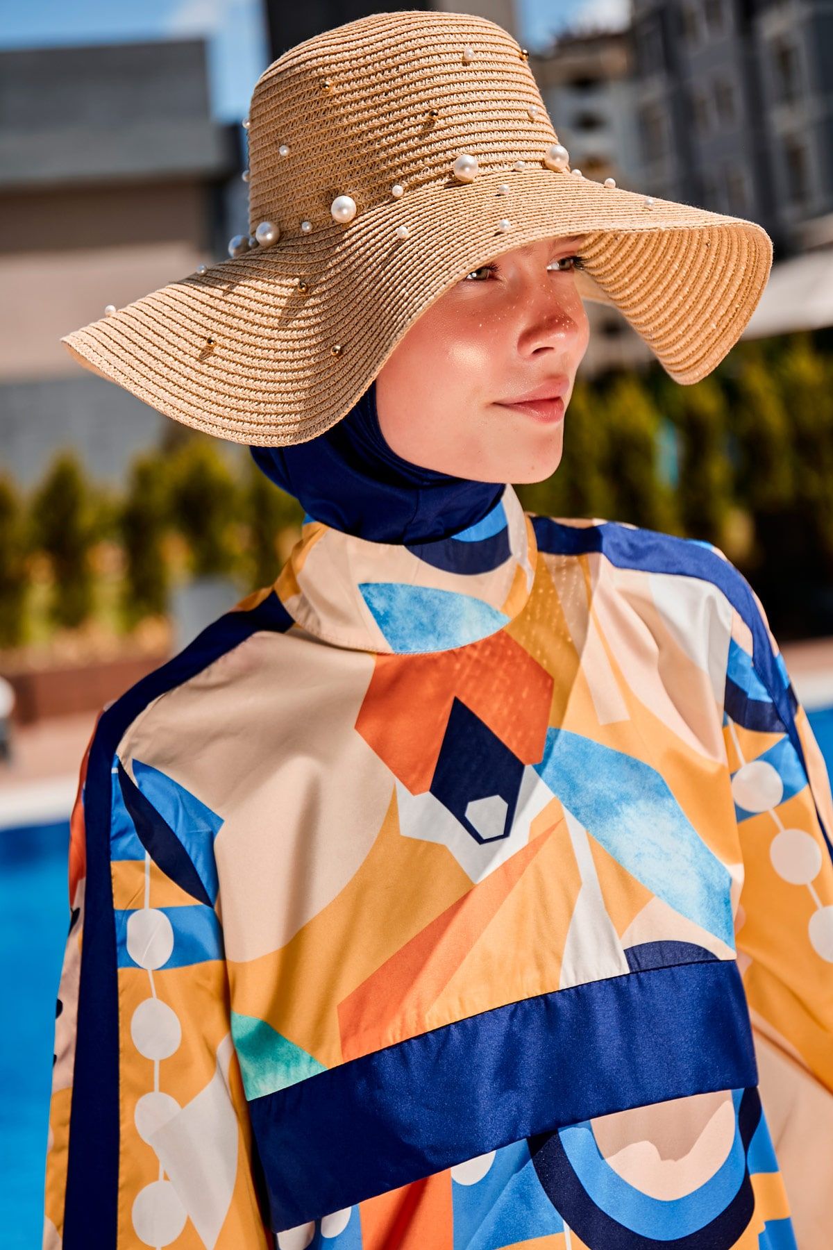 İncili Bej Geniş Hasır Şapka 1423210