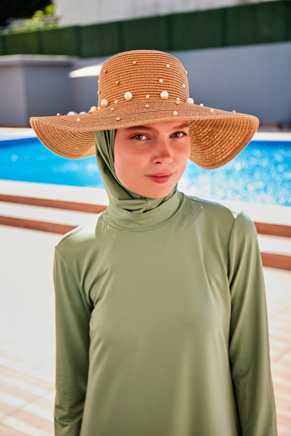 İncili Camel Geniş Hasır Şapka 1423210