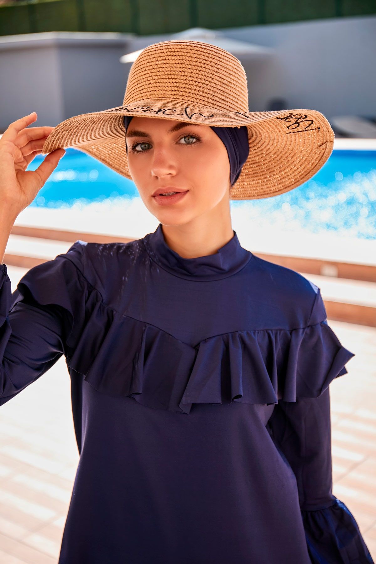 Yazılı Camel Hasır Kloş Şapka 142329 Secondary image