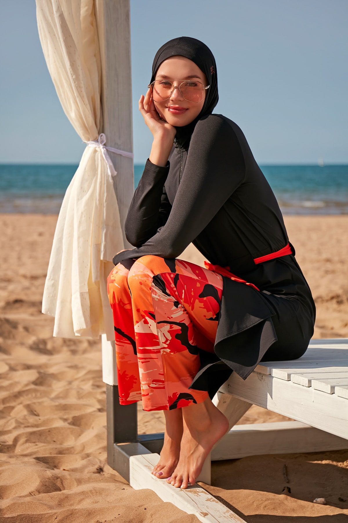 Woven Black Burkini Modest Swimwear M2311