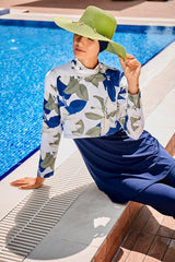 ملابس سباحة محتشمة بوركيني من الليكرا باللون الأزرق البحري 1972