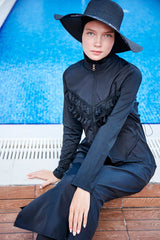 ملابس سباحة محتشمة بوركيني سوداء منسوجة 1998