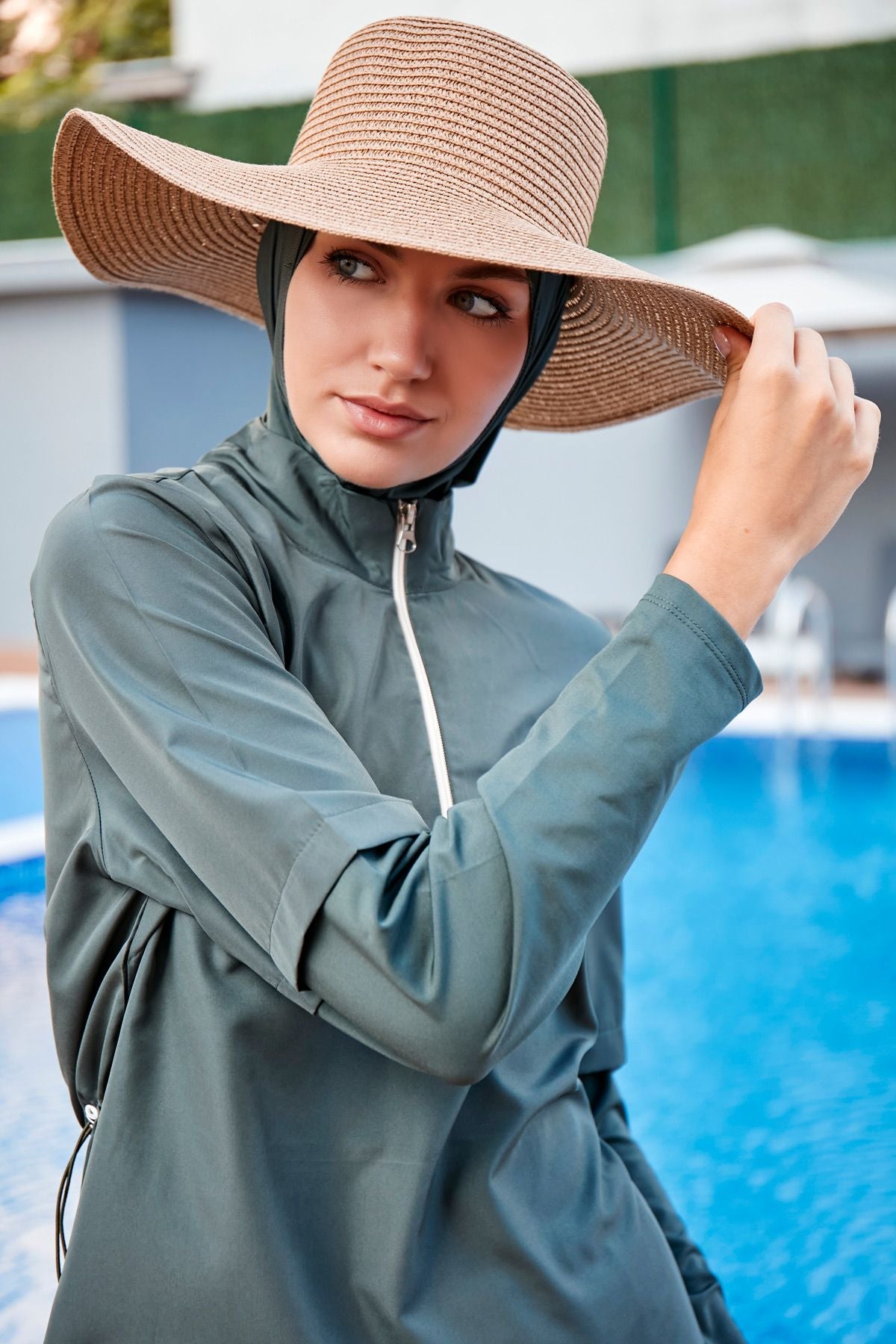Woven Khaki Burkini Modest Swimwear M2261