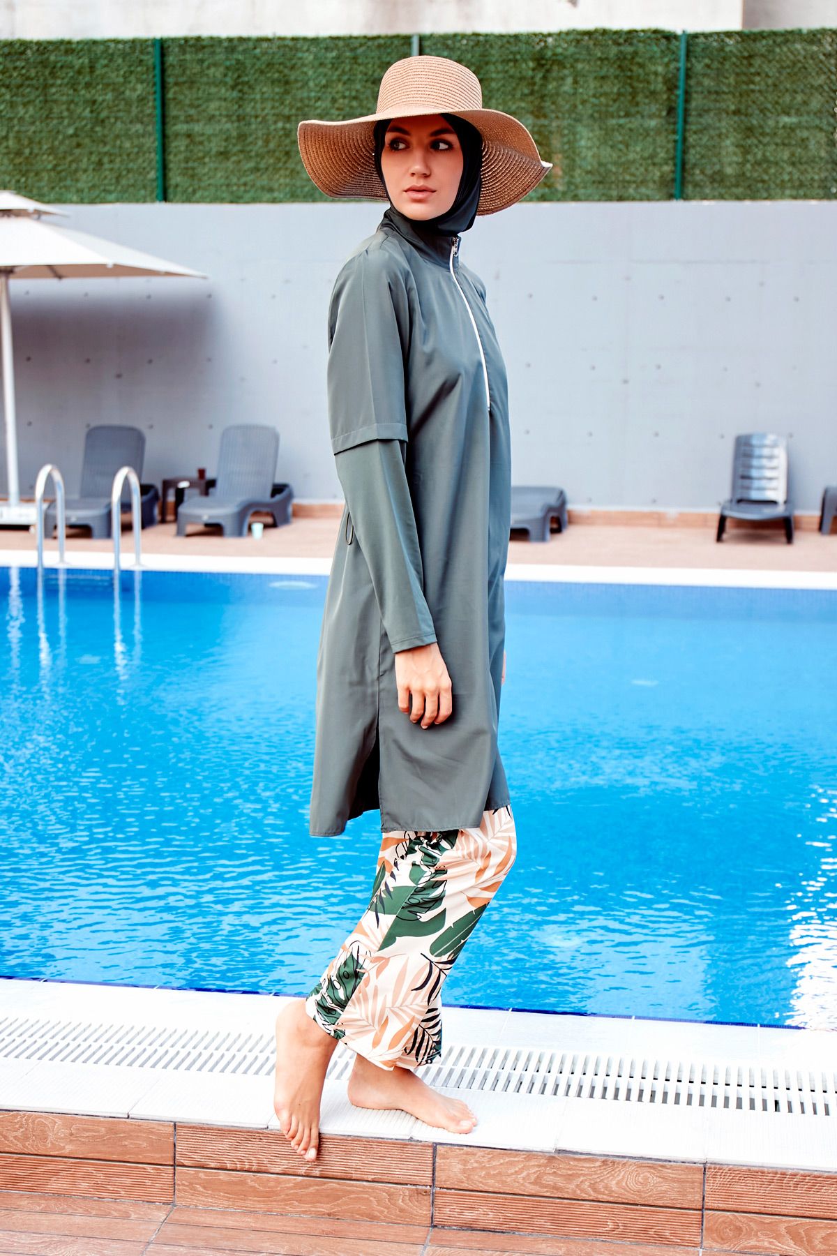 Woven Khaki Burkini Modest Swimwear M2261
