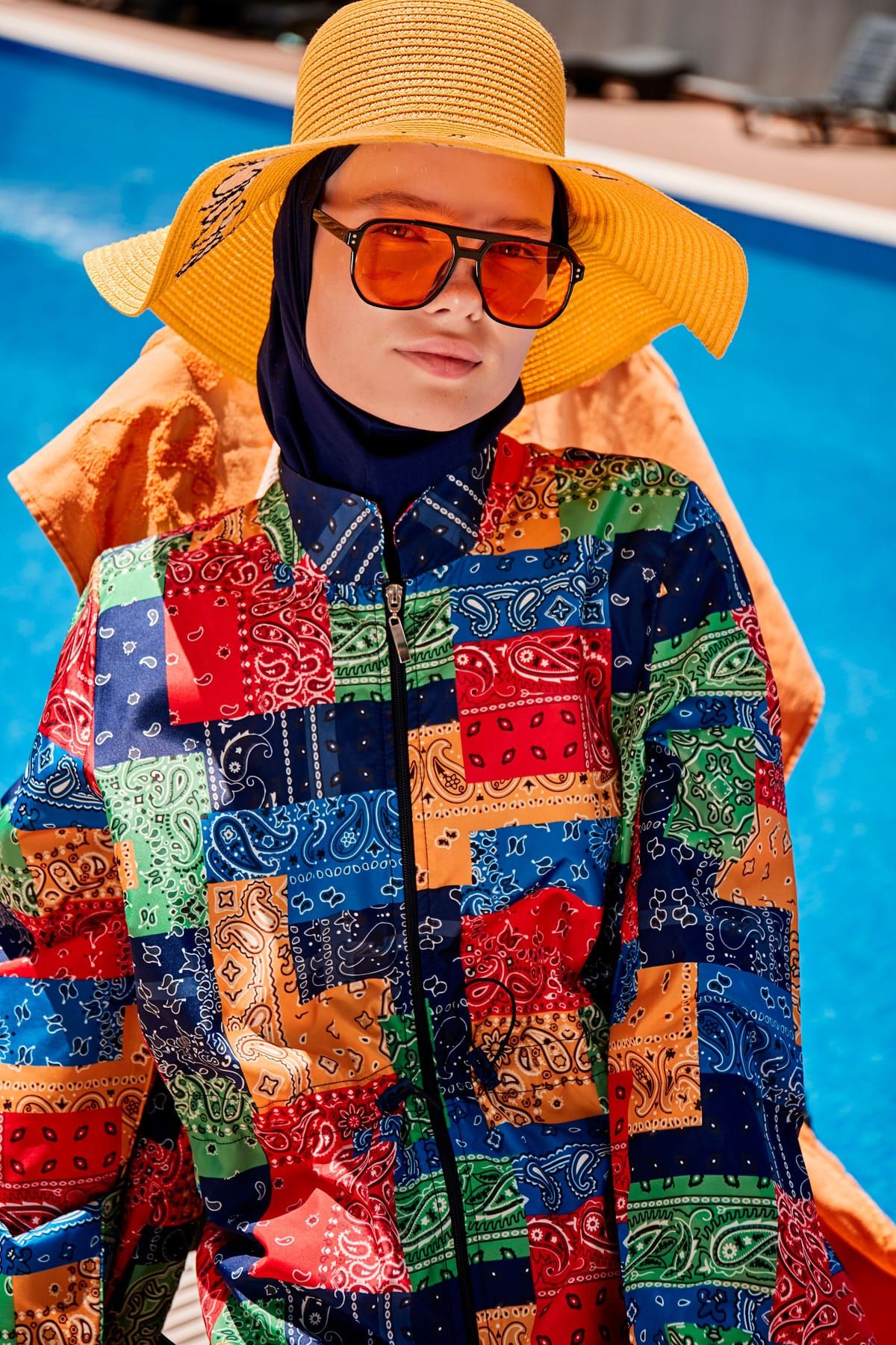 ملابس سباحة محتشمة بوركيني منسوجة باللون الأزرق البحري R2319