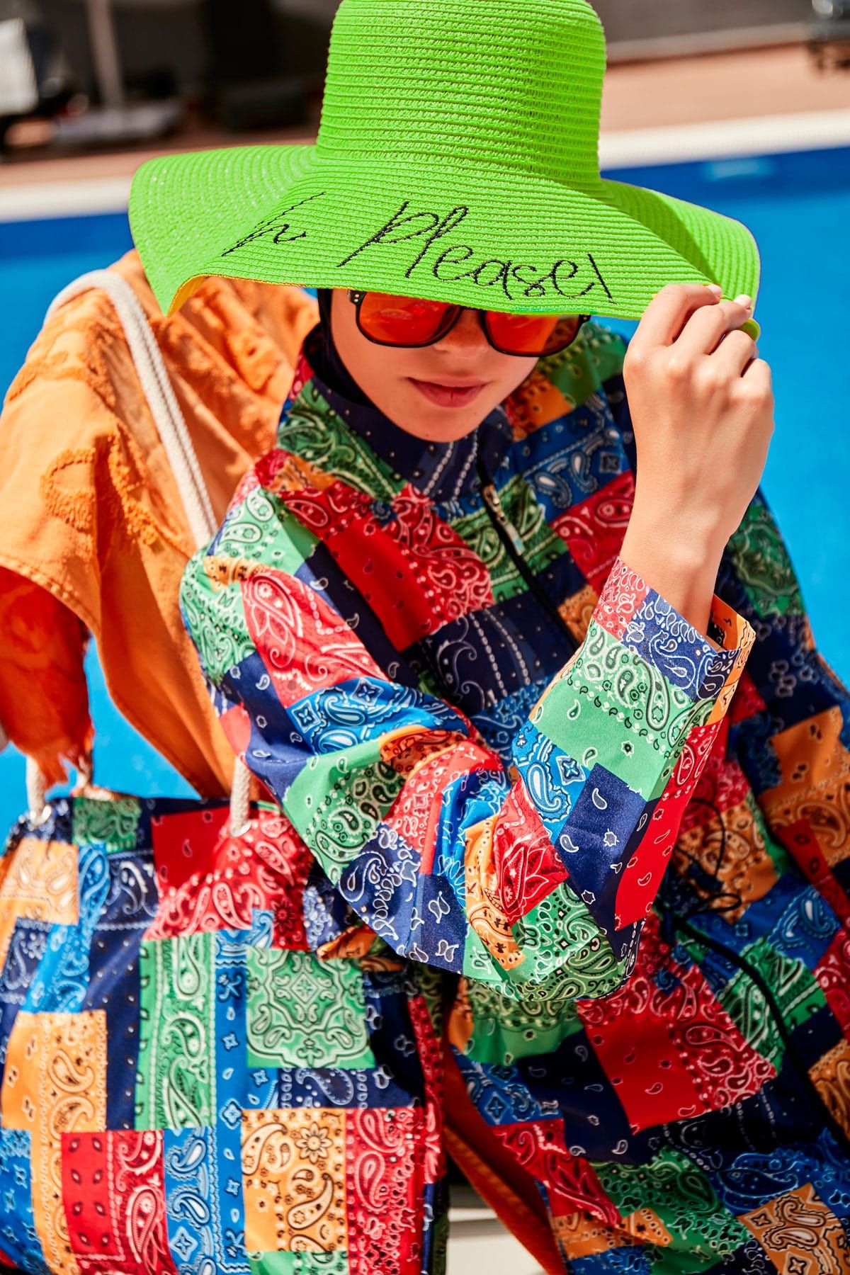 Yazılı Yeşil Hasır Kloş Şapka 142329 Secondary image